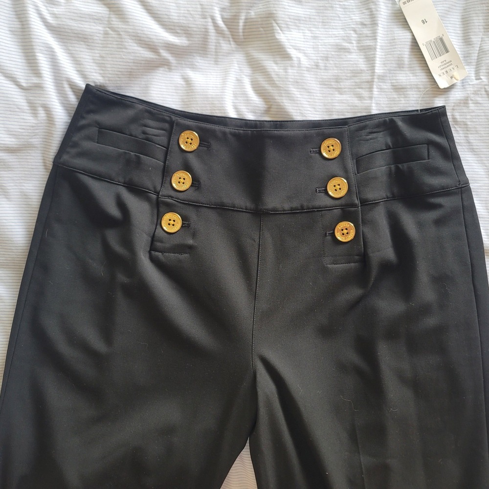 Womens Lauren Ralph Lauren Black Wide Leg Sailor Trouser Pants Gold Button Sz 16 - Picture 3 of 9